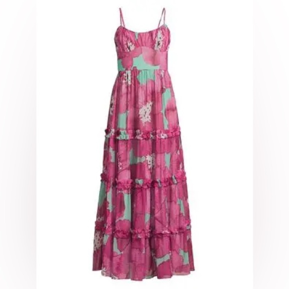 NWT Pink & Teal Floral Tiered Maxi Dress-Sz XL